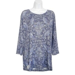 Sonoma Top Womens M Blue Multicolor Round Neck 3/4 Sleeve Floral Knit Tunic
